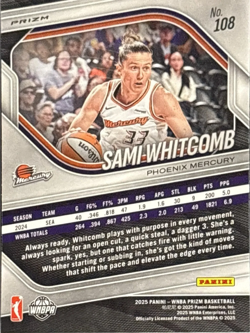 Panini Prizm Sam Whitcomb Phoenix Mercury Prizm Basketball Card